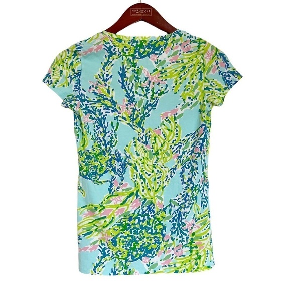 LILLY PULITZER V Neck Coral Reef Print Top Size XXS in Light Blue, Pink, Yellow - Picture 5 of 11